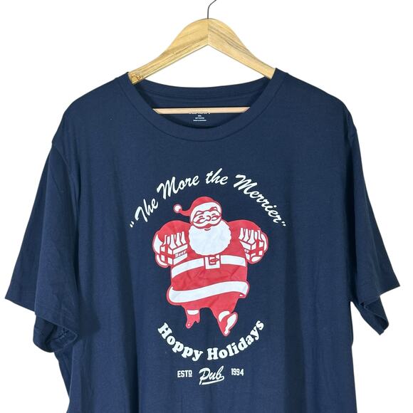 Old Navy T-Shirt Mens XXL Navy Blue Santa Beer Graphic Christmas Holiday Funny - Picture 2 of 7